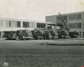 Burnaby's new fleet of fire trucks, [1956 or 1957] thumbnail