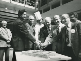 Unidentified cake cutting ceremony, ca.1983 thumbnail