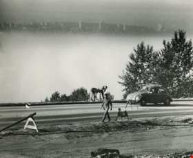Road work in progess - View of the city in the background, ca.1983 thumbnail