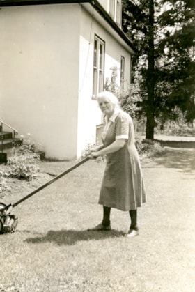 Sarah Waplington mowing, [ca. 1940] thumbnail