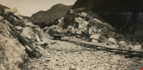 Rock cut in Fraser River Canyon at Mile 24, [1925] thumbnail