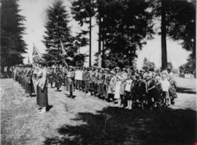 Girl Guides standing at attention, 1917 thumbnail