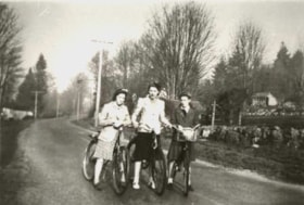 Three young women on bicycles, 1942 thumbnail