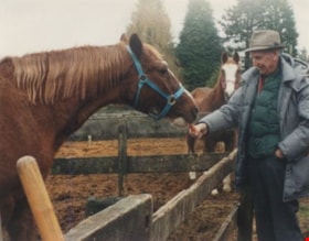 Ainsley Lubbock feeding horses, January 1992 thumbnail