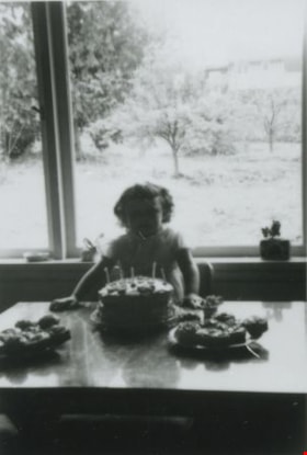 Valerie Shantz and her birthday cake, June 1958 (date of original), copied 1991 thumbnail