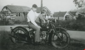 Lloyd and Doug Cary on a motorbike, [1929] (date of original), copied 1991 thumbnail