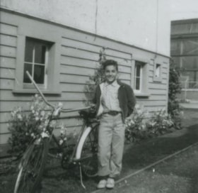 Michael Loynes with his bicycle, Jul. 1963 (date of original), copied 1991 thumbnail