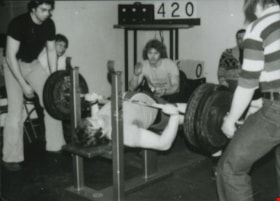 Jake Striefel bench pressing, March 6, 1977 (date of original), copied 1991 thumbnail