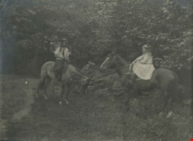 Kitty Hill and friend on horseback, [1910] thumbnail