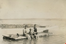 Robert Peers with Alice and Robert Travers on a raft, [1930] thumbnail