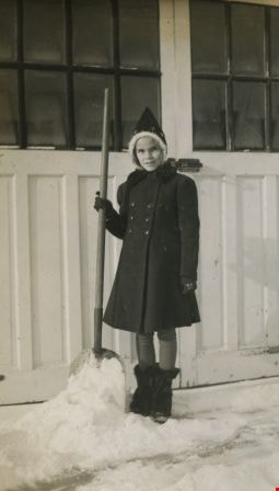 Anne Peers shovelling snow, [1940] thumbnail