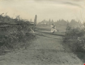 Kitty Hill sitting on a fence, 1910 thumbnail