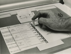 New voting machine and IBM voting card, 1972 thumbnail