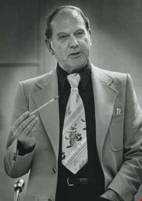 Alderman Donald Brown at the microphone, 1980 thumbnail
