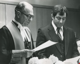 Justice G. L. Murray swearing in Mayor Dave Mercier, March 11, 1980 thumbnail