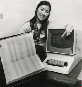 Jo-Anne Lee with the cathode ray tube display station, April 1970, published April 14, 1970 thumbnail