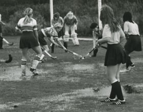 Oak Bay team rushes the North Burnaby net, [between 1979 and 1981] thumbnail