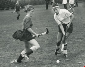 Women's high school field hockey game, [between 1979 and 1981] thumbnail