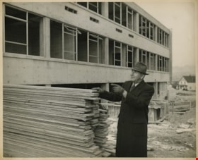 Reeve MacSorley at the new Municipal Hall site, [1955] thumbnail