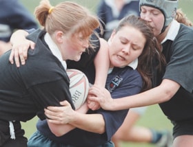 Burnaby Lake First Division Women's rugby game, [2001] thumbnail