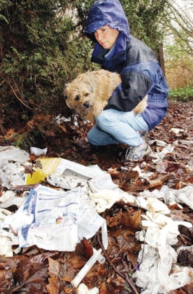 Shelley McDonald and medical waste in woods, [2003] thumbnail