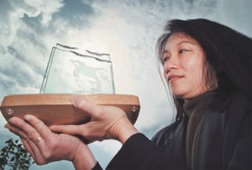 Gloria Staudt with Burnaby Board of Trade trophy, [2001] thumbnail