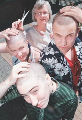 Teens with shaved heads for wig donations, [2000] thumbnail