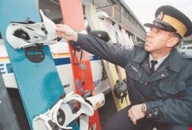 Constable Phil Reid with stolen snowboards, [2000] thumbnail