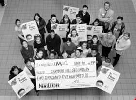 Cariboo Hill Secondary School students with cheque, [1999] thumbnail