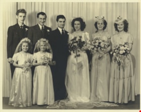 Lillian and John with their wedding party, October 16, 1948 thumbnail