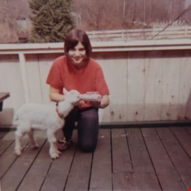 Charmaine Yanko nursing a goat from a bottle, [1969] (date of original), digitally copied 2012 thumbnail