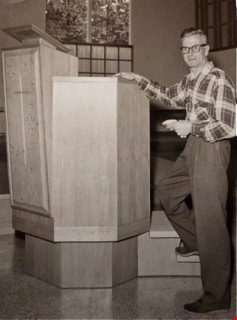 William Myers at St. Andrews pulpit, 1961 (date of original) thumbnail