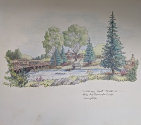 Burnaby Village Museum - Looking east towards the Adminstration complex, [1985] thumbnail