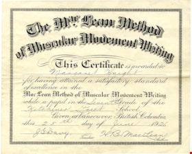 MacLean Method of Muscular Movement Writing certificate, 25 Jun. 1926 thumbnail