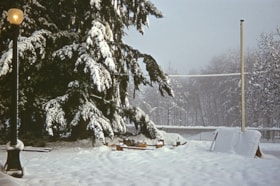 Looking north from inside Heritage Village, [between Dec. 1971 and Jan. 1972] thumbnail