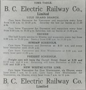 British Columbia Electric Railway Company timetables, [between 1946 and 1973] thumbnail