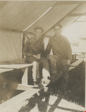 Two soldiers inside the mess tent, [between 1914 and 1918] thumbnail