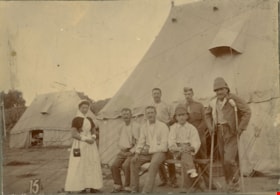 Soldiers and nurse in front of a military tent, [1899 or 1900] thumbnail