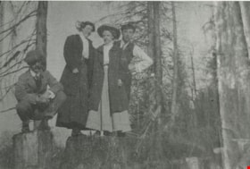 Standing on tree stumps, [190-?] (date of original), copied 1977 thumbnail