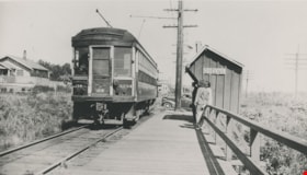 Interurban tram 1234 at Queens Station, Burnaby Lake Line, [September 1944] (date of original), copied 1985 thumbnail