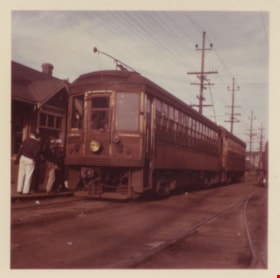 Trams at Marpole Station, April 1957 thumbnail