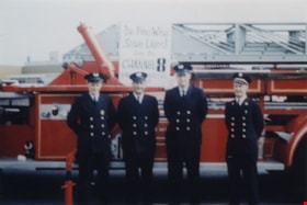 Firefighters Ken Gurr, Norman Brooke, Warren Evans and Fred Blake, [196-] (date of original) thumbnail