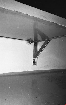 Metal bed and bracket inside death row cell number 3, 1991 thumbnail