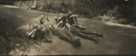 First New Westminster Boy Scout troop lying on road, [192-] thumbnail