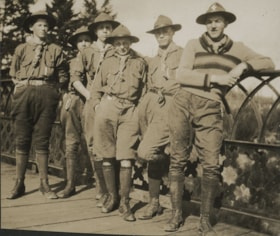 First New Westminster Boy Scout troop on bridge, [192-] thumbnail
