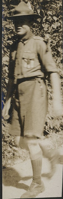 Boy Scout walking on road at Granthams Landing, Aug. 1926 thumbnail