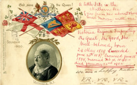 Postcard of Queen Victoria with photograph of Mabel Hawkshaw, [191-] thumbnail