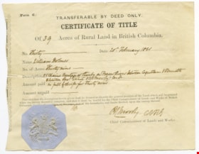 Certificate of Title, 20 Feb. 1861 thumbnail