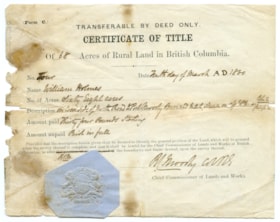 Certificate of Title, 22 Mar. 1860 thumbnail
