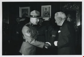 Sergeant Brue with Lieutenant-Governor Errick Willis, [between 1960 and 1965] thumbnail